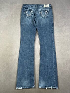 True Religion Women's Dark Blue Flared Jeans with Embellished Back Pockets